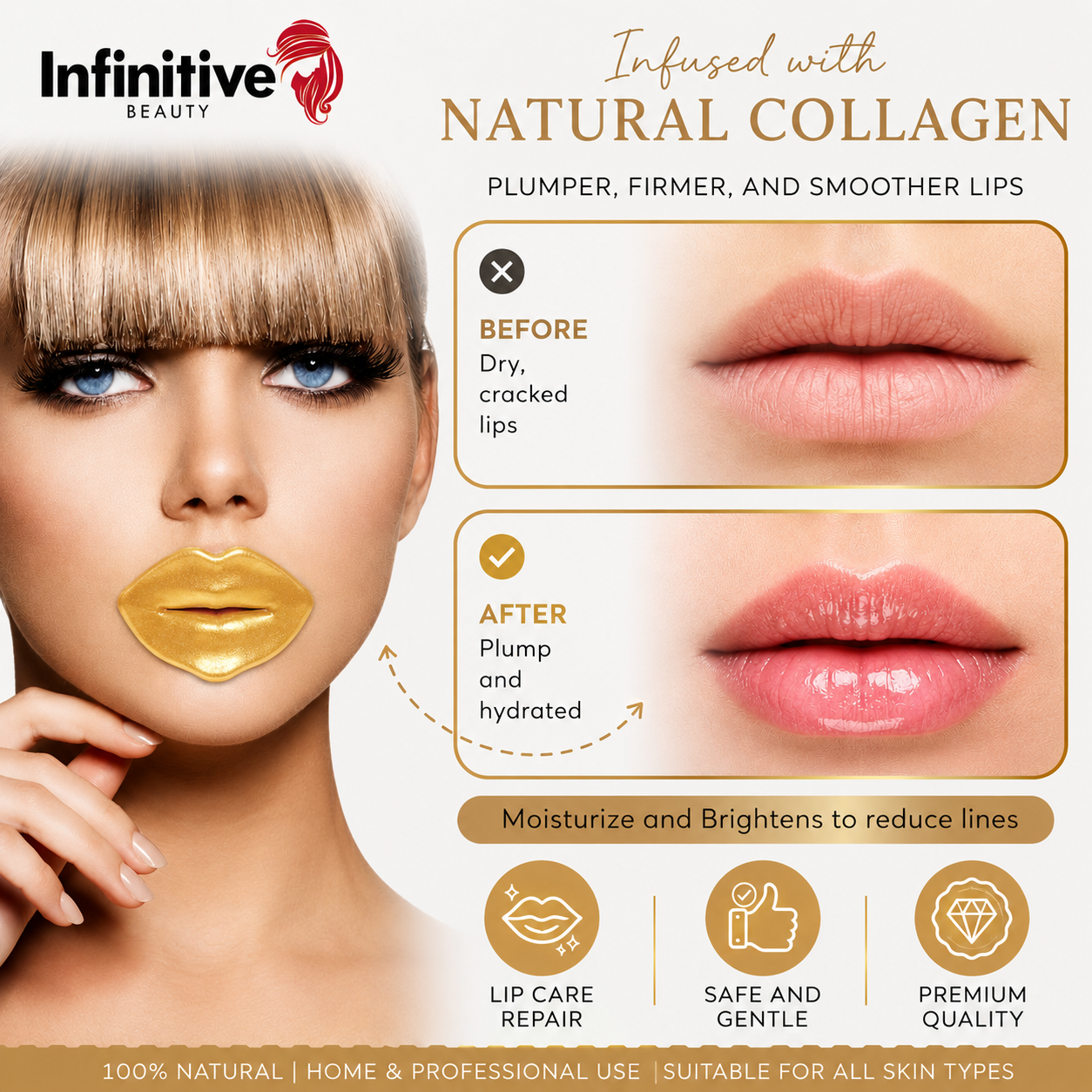 24K Infinitive Beauty Gold Collagen Lip Masks – Deep Hydration & Plumping