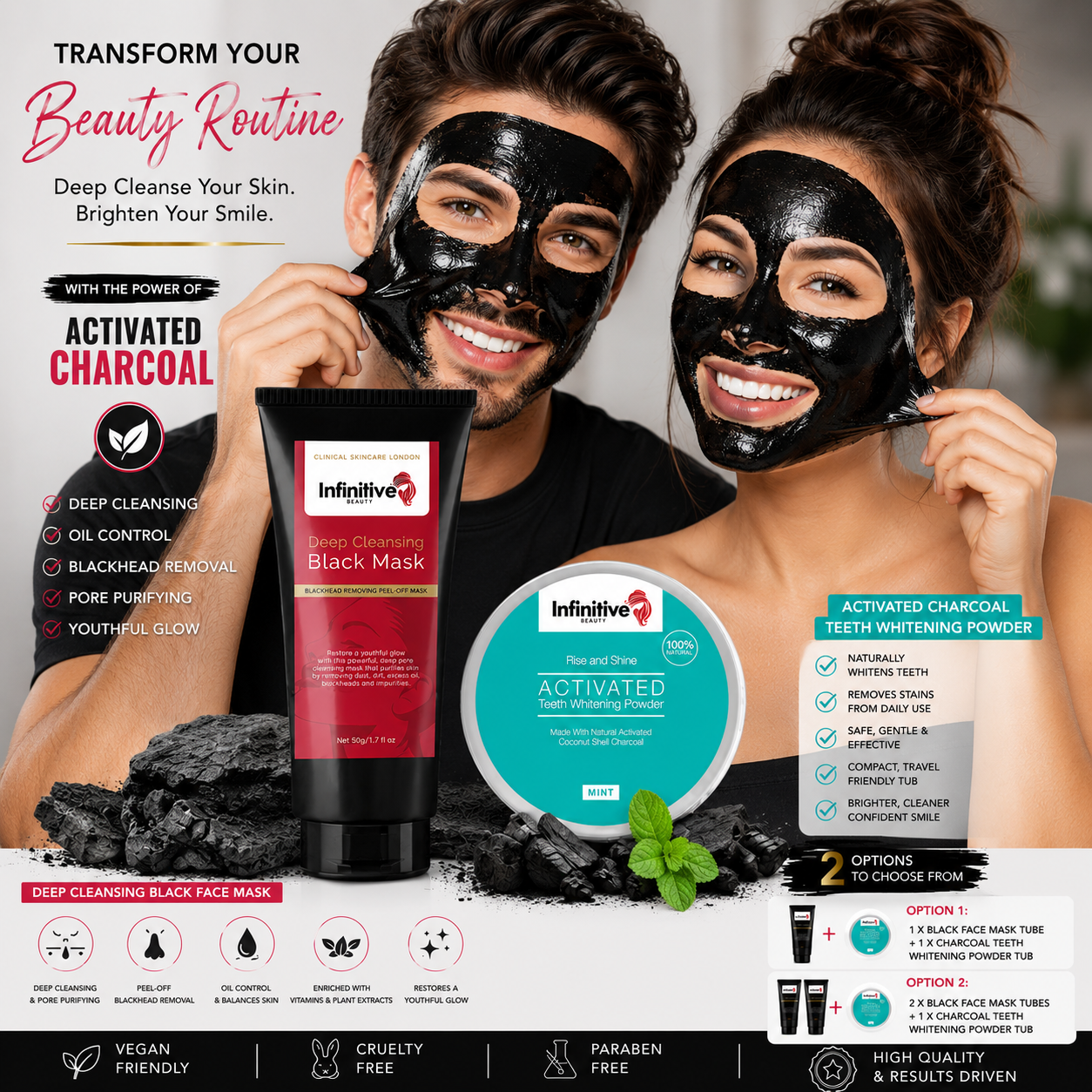 Infinitive Beauty Deep Cleansing Black Mask & IB Charcoal Teeth Whitening Powder