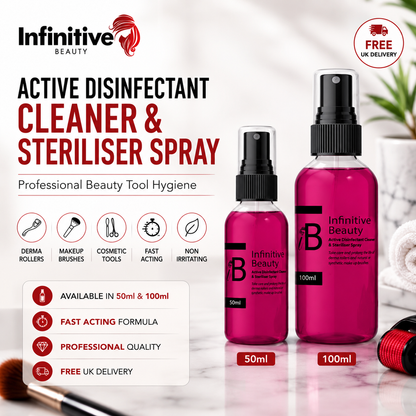 Infinitive Beauty Active Disinfectant Cleaner & Steriliser Spray | Derma Roller & Makeup Brush Cleaner | 50ml & 100ml