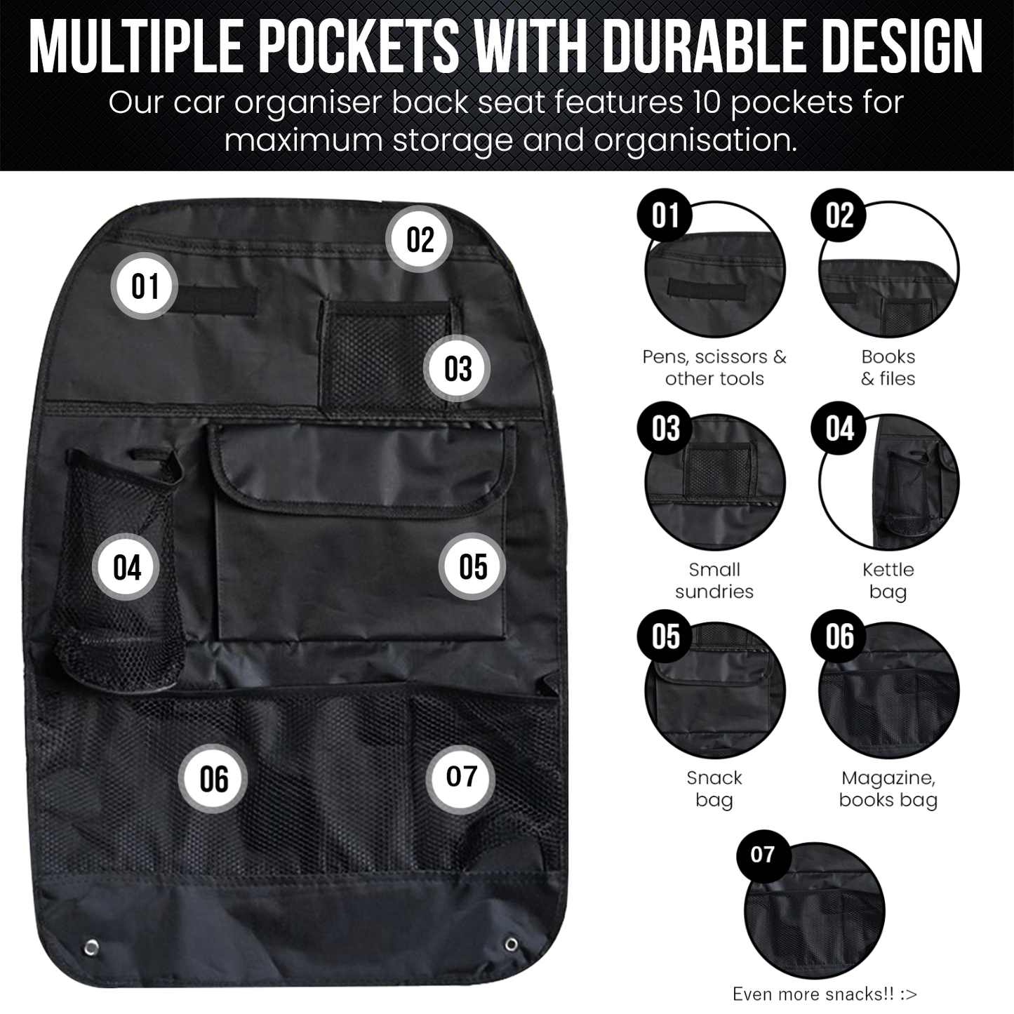 Car Seat Multi Pocket Organiser