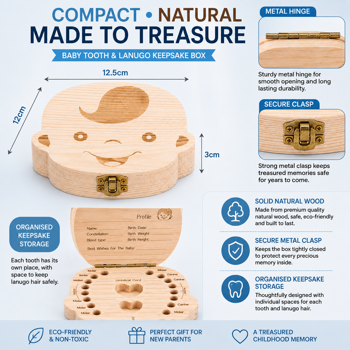Baby Boys & Girls Keepsake Tooth & Lanugo Box – Wooden Baby Memory Box