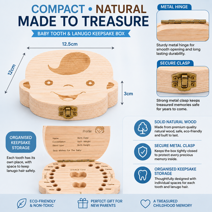Baby Boys & Girls Keepsake Tooth & Lanugo Box – Wooden Baby Memory Box