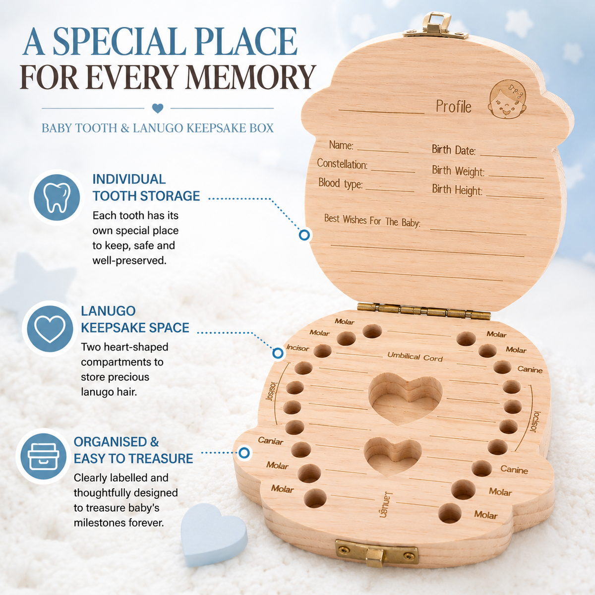 Baby Boys & Girls Keepsake Tooth & Lanugo Box – Wooden Baby Memory Box