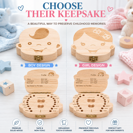 Baby Boys & Girls Keepsake Tooth & Lanugo Box – Wooden Baby Memory Box