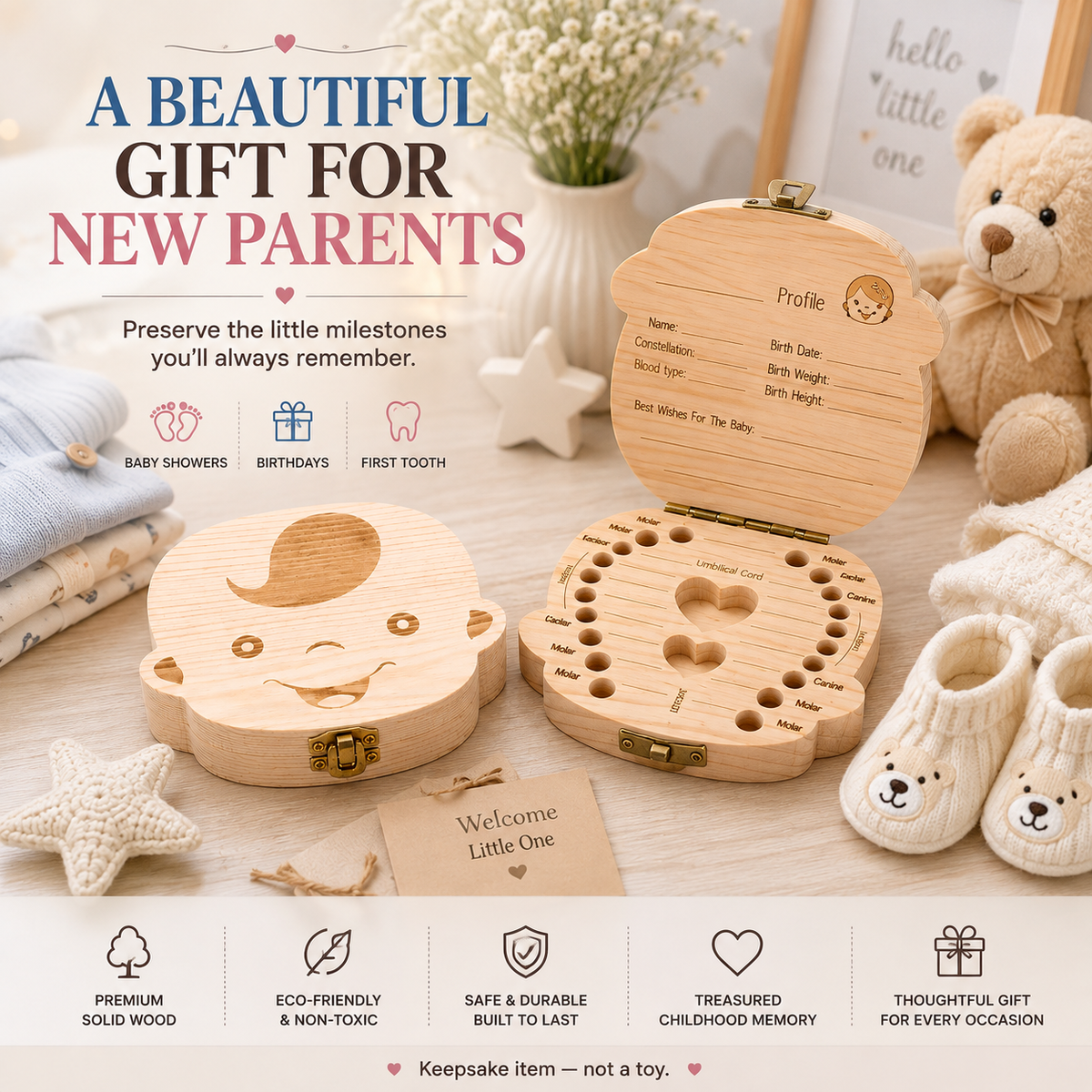 Baby Boys & Girls Keepsake Tooth & Lanugo Box – Wooden Baby Memory Box