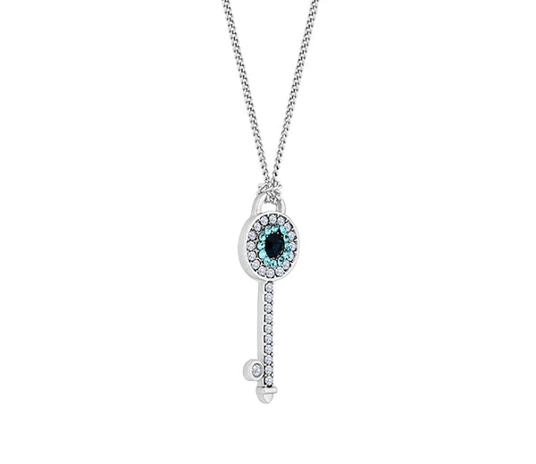 Diamond Style London - Key Pendant with Blue Crystals (Item code: Keypenblue)