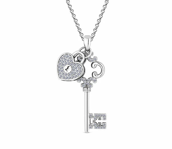 Diamond Style London - Lock and Key Pendant in Rhodium Plating (Item code: Lockandkeypen)