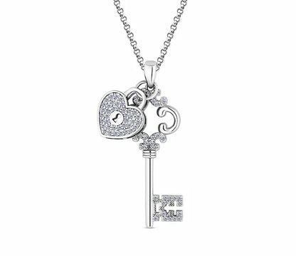 Diamond Style London - Lock and Key Pendant in Rhodium Plating (Item code: Lockandkeypen)