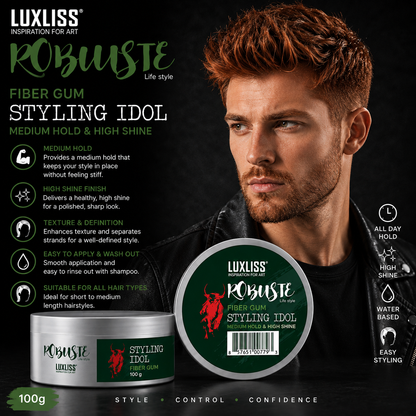 Luxliss Men Robuste Fibre Gum “Styling Idol” 100g – Medium Hold & High Shine