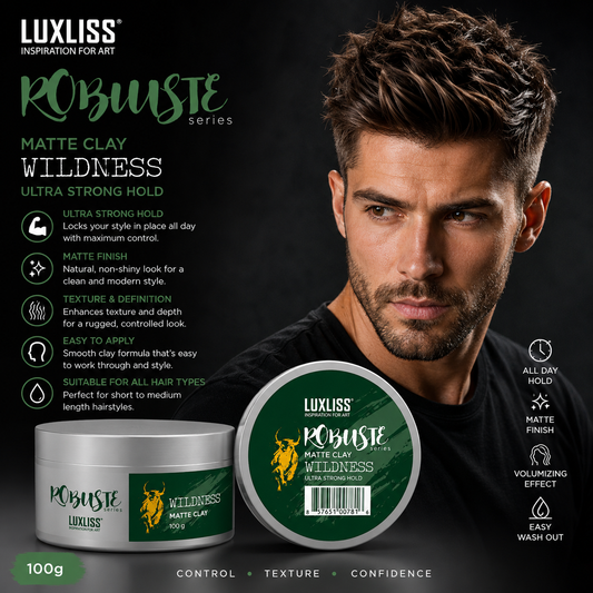 Luxliss Men Robuste Matte Clay “Wildness” 100g – Ultra Strong Hold & Matte Finish