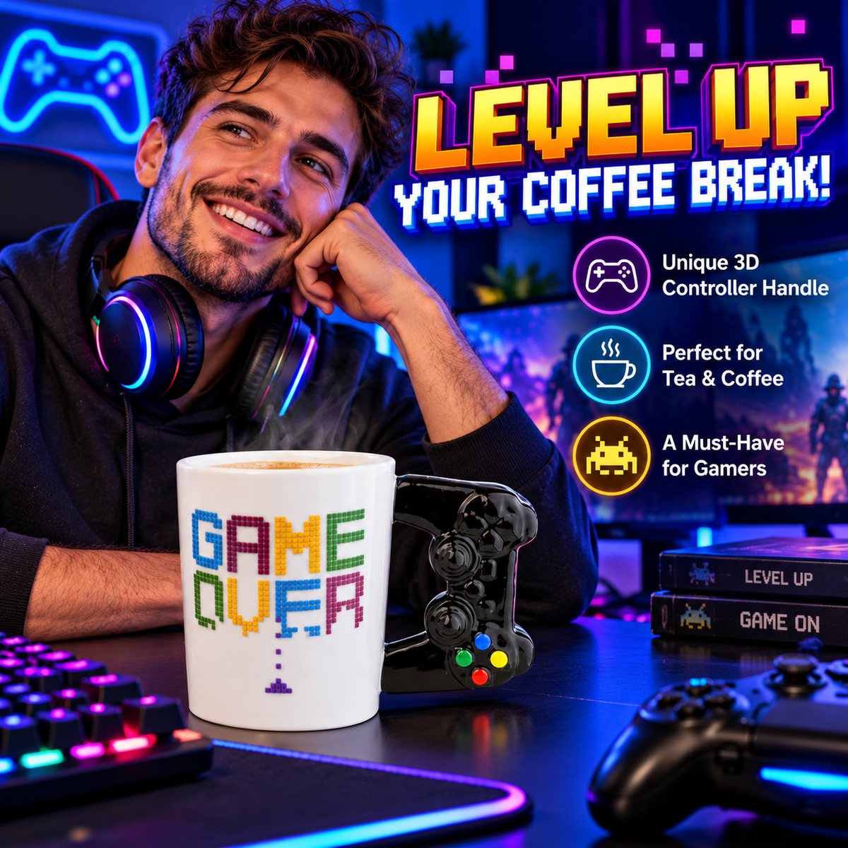 Puckator Game Over Game Controller Tea & Coffee Mug in Ceramic