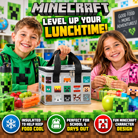 Puckator Cool Lunch Bag With Minecraft Faces Design Made Out Of Recycled Plastic Bottles Insulated Lunch Bag For Women Men Children Lunch Box Bag For Work School Beach Picnic Accessories
