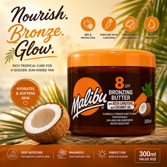 Malibu SPF 8 Bronzing Butter with Carotene & Coconut – 300ml