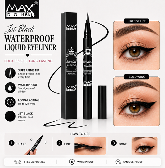 Maxdona Jet Black Waterproof Liquid Eyeliner | Long-Lasting Precision