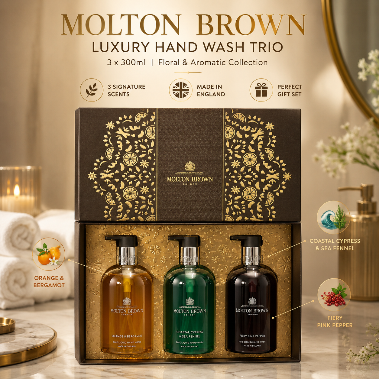 Molton Brown Floral & Aromatic Hand Wash Gift Set – 3 x 300ml Hand Washes