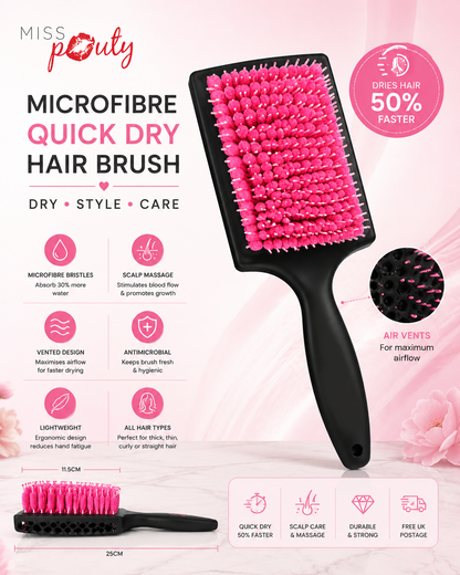 Miss Pouty Large Microfibre Quick Dry Hair Brush – Fast Drying &amp; Scalp Care in One