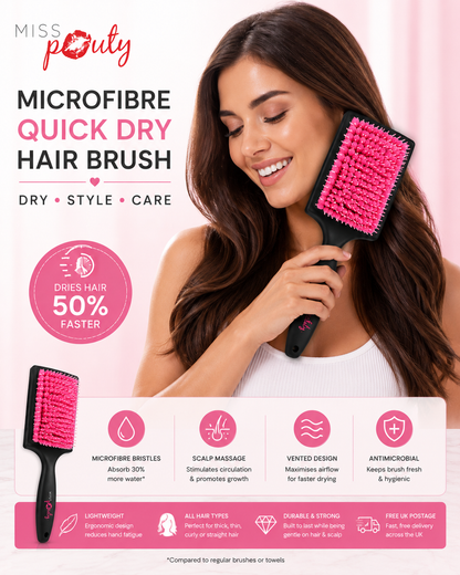 Miss Pouty Large Microfibre Quick Dry Hair Brush – Fast Drying &amp; Scalp Care in One
