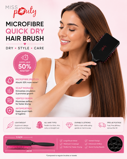 Miss Pouty Large Microfibre Quick Dry Hair Brush – Fast Drying &amp; Scalp Care in One
