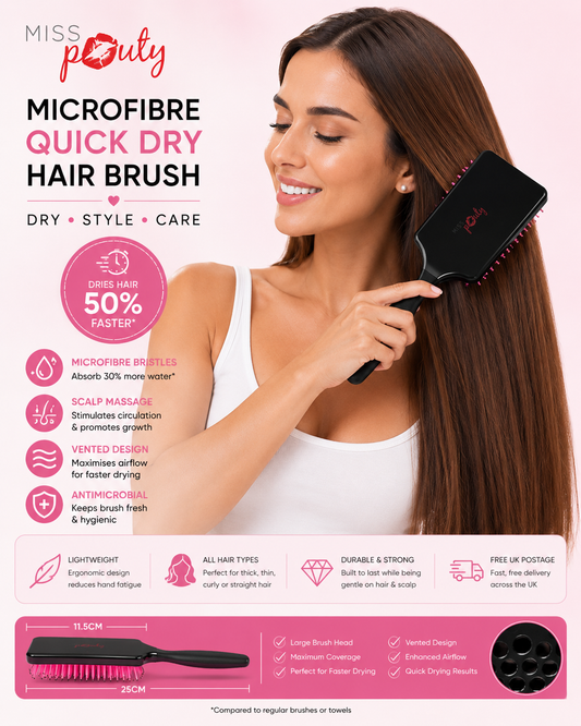 Miss Pouty Large Microfibre Quick Dry Hair Brush – Fast Drying &amp; Scalp Care in One