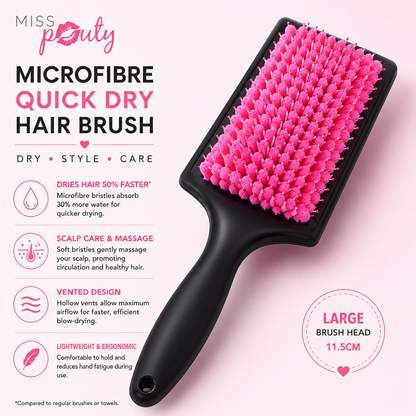 Miss Pouty Large Microfibre Quick Dry Hair Brush – Fast Drying &amp; Scalp Care in One