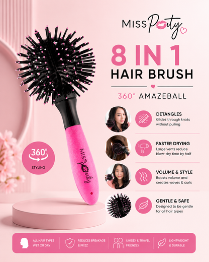 Miss Pouty 360° AmazeBall 8-in-1 Hairbrush – The Ultimate Multi-Function Styling Tool