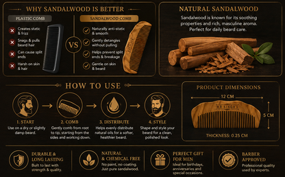 Mr Singh's Handmade Engraved Sandalwood Beard Comb – Premium Grooming for the Modern Gentleman