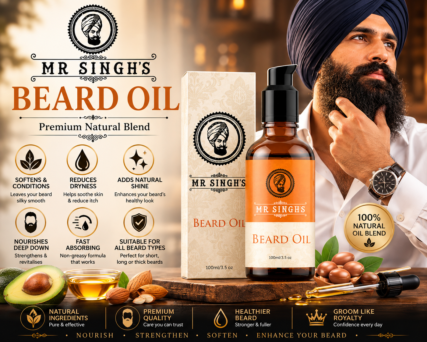 Mr Singh's Beard Oil 100ml – Premium Natural Blend for a Softer, Healthier Beard