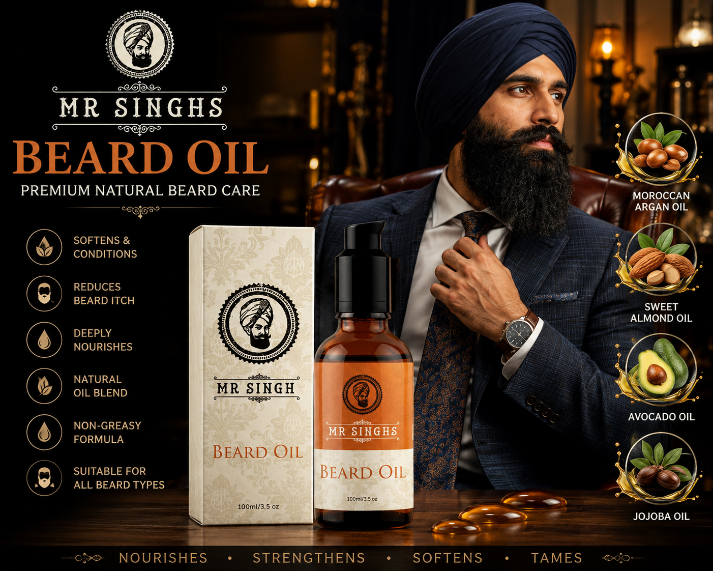 Mr Singh's Beard Oil 100ml – Premium Natural Blend for a Softer, Healthier Beard