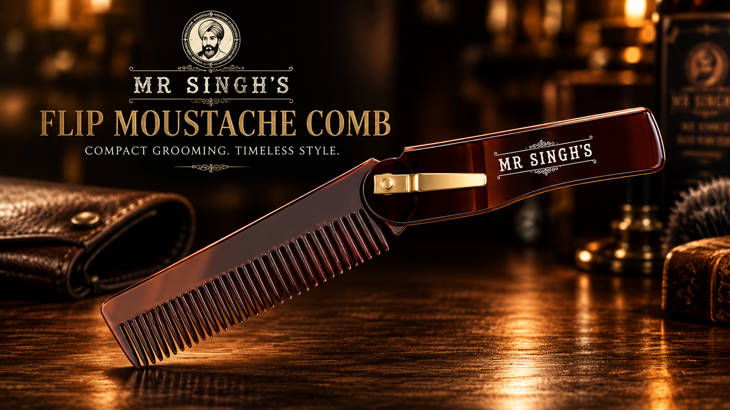 Mr Singh’s Flip Moustache Comb – Compact, Durable Beard & Moustache Grooming Tool – Pocket-Sized Perfection