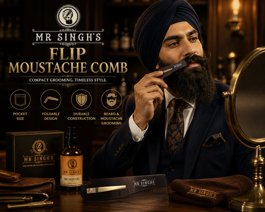Mr Singh’s Flip Moustache Comb – Compact, Durable Beard & Moustache Grooming Tool – Pocket-Sized Perfection