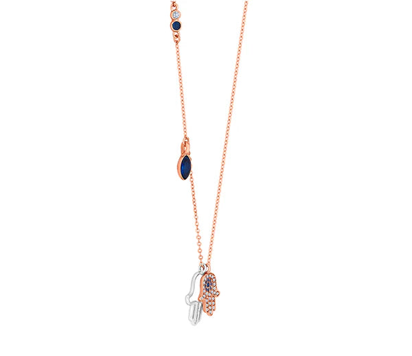 Diamond Style London - Multi Charm Hamsa Hand Pendant in Rose (Item code: Multihamsapenrose)