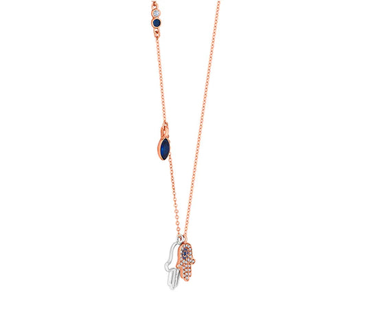 Diamond Style London - Multi Charm Hamsa Hand Pendant in Rose (Item code: Multihamsapenrose)