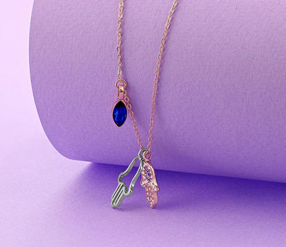 Diamond Style London - Multi Charm Hamsa Hand Pendant in Rose (Item code: Multihamsapenrose)