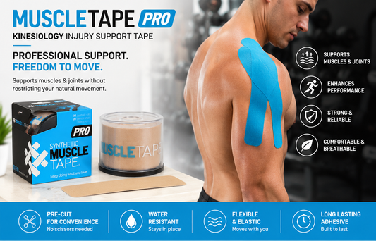 Muscle Tape - Pro- Kinesiology Injury Support Muscle Tape - 5 Metres of 20 PRE CUT Strips - 25cm x 5cm