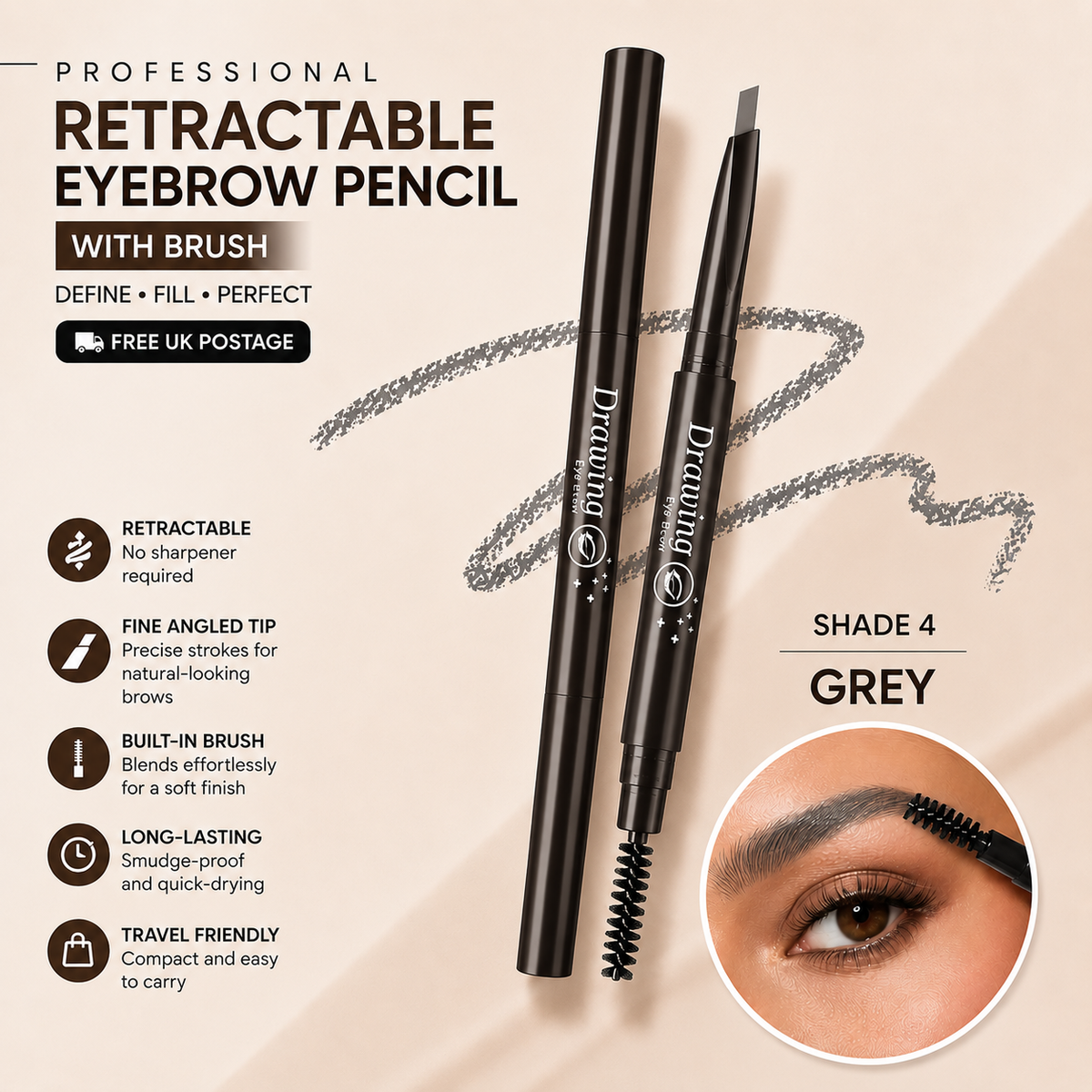 Maxdona Retractable Long Lasting Eyebrow Eye Brow Pencil with Brush