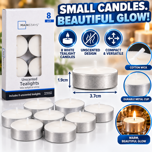 White Unscented Tealight Candles 8 Pack