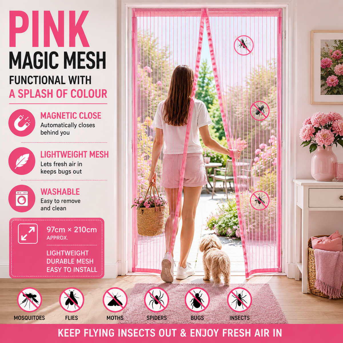 Magic Mesh Magnetic Mosquito & Fly Screen Door – 5 Colours