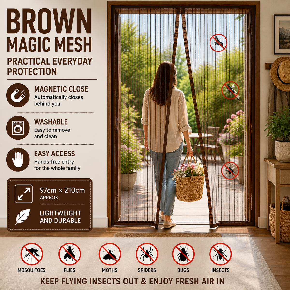 Magic Mesh Magnetic Mosquito & Fly Screen Door – 5 Colours