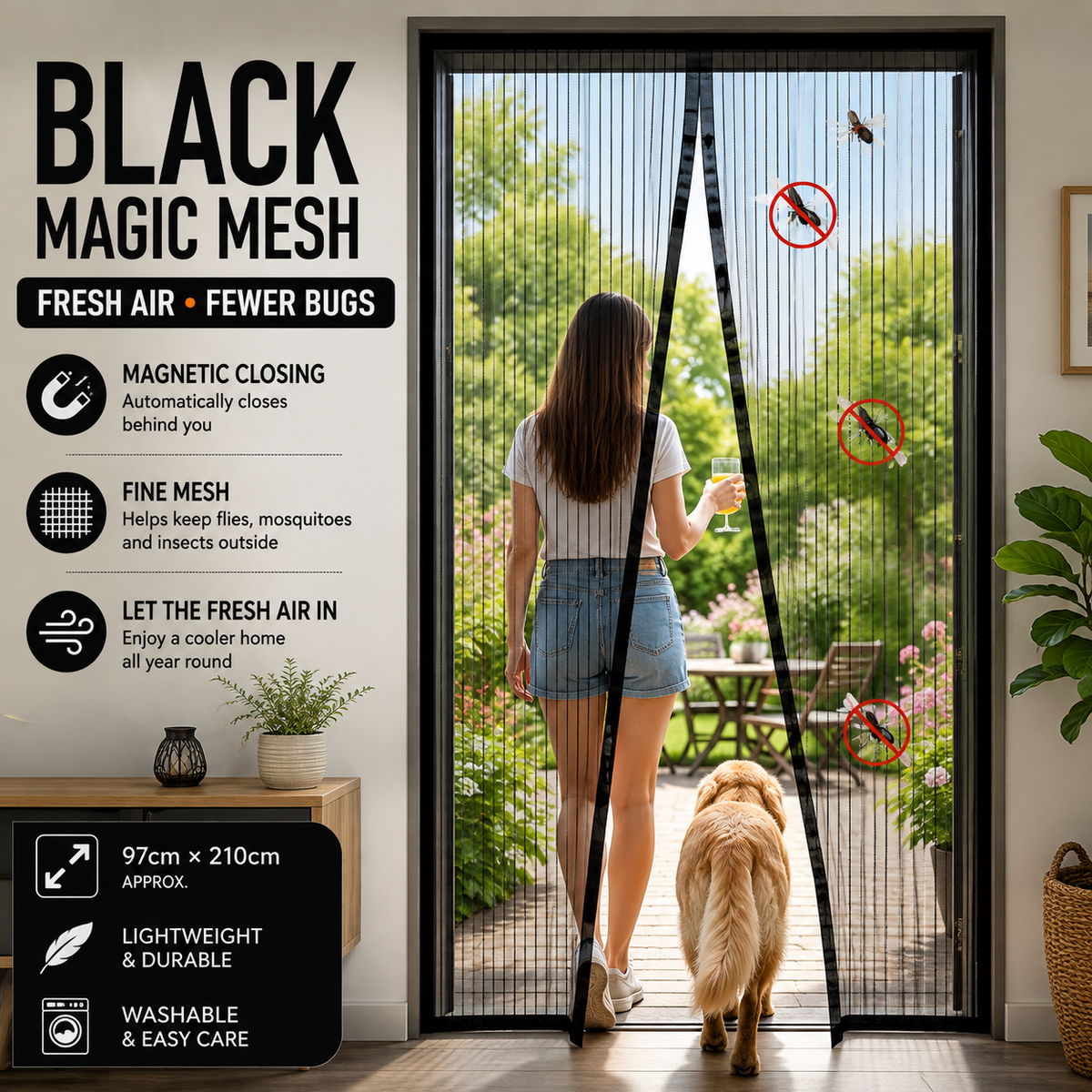 Magic Mesh Magnetic Mosquito & Fly Screen Door – 5 Colours