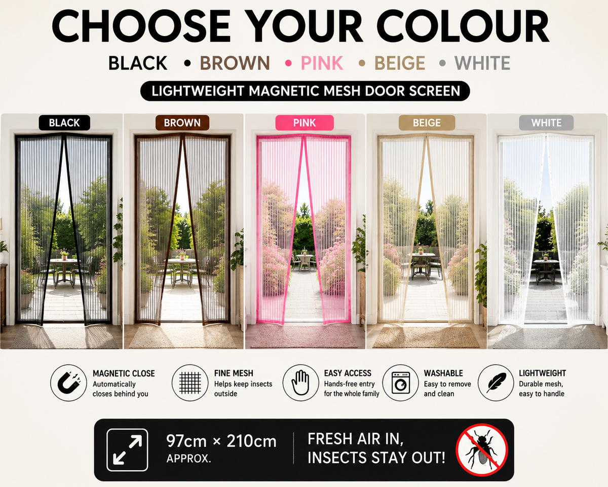 Magic Mesh Magnetic Mosquito & Fly Screen Door – 5 Colours