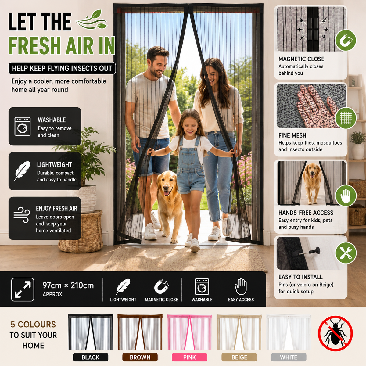 Magic Mesh Magnetic Mosquito & Fly Screen Door – 5 Colours