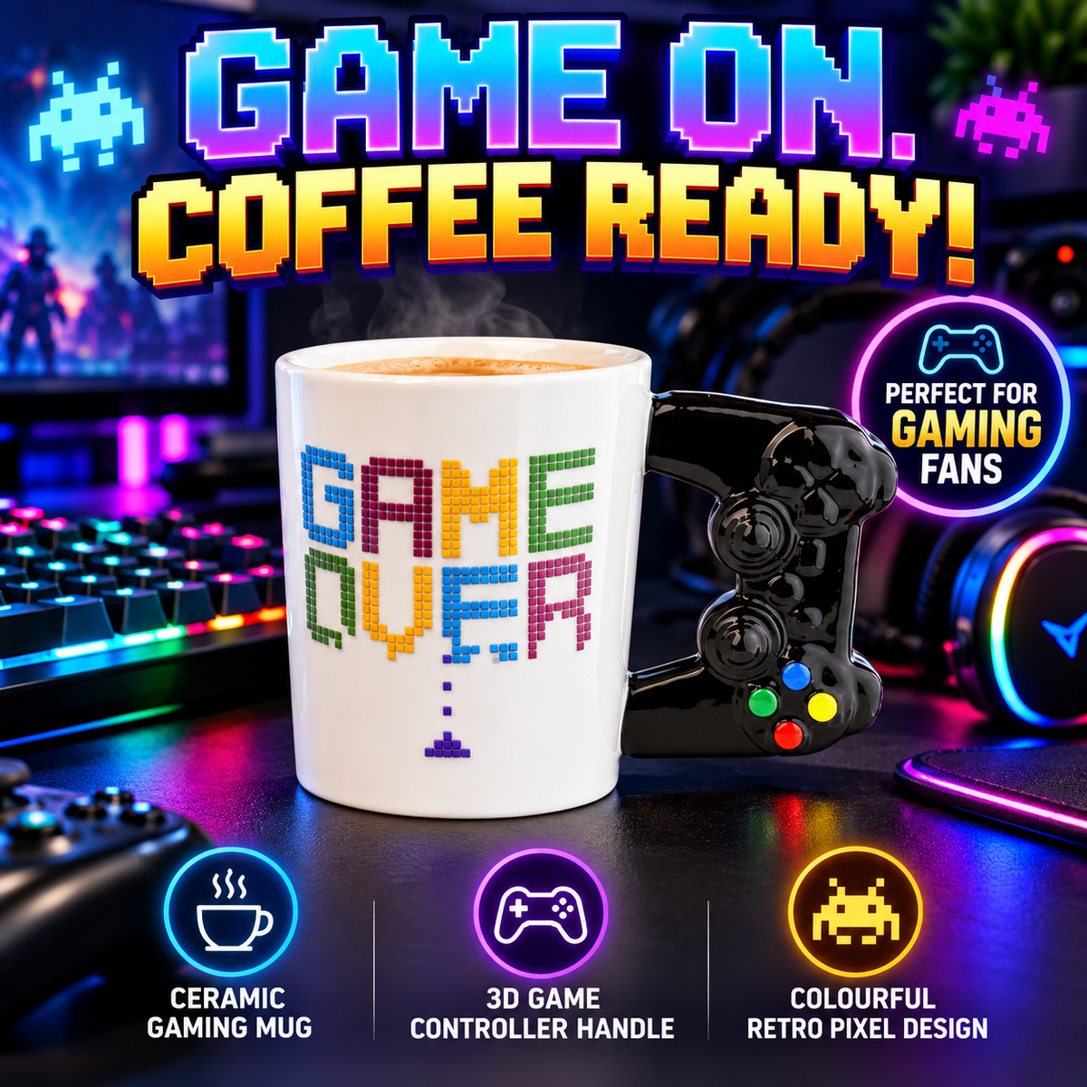 Puckator Game Over Game Controller Tea & Coffee Mug in Ceramic