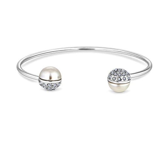 Diamond Style London - Pearl bangle plated in rhodium (Item code: Pearlbangle)