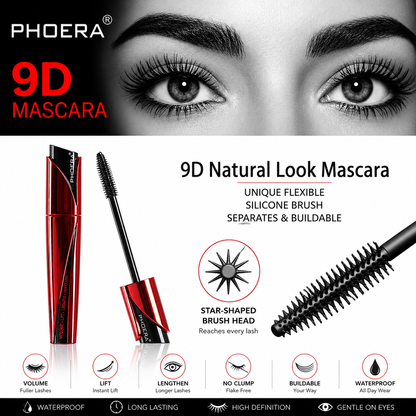 PHOERA 9D Waterproof Mascara – Jet Black Lengthening &amp; Volumising Mascara