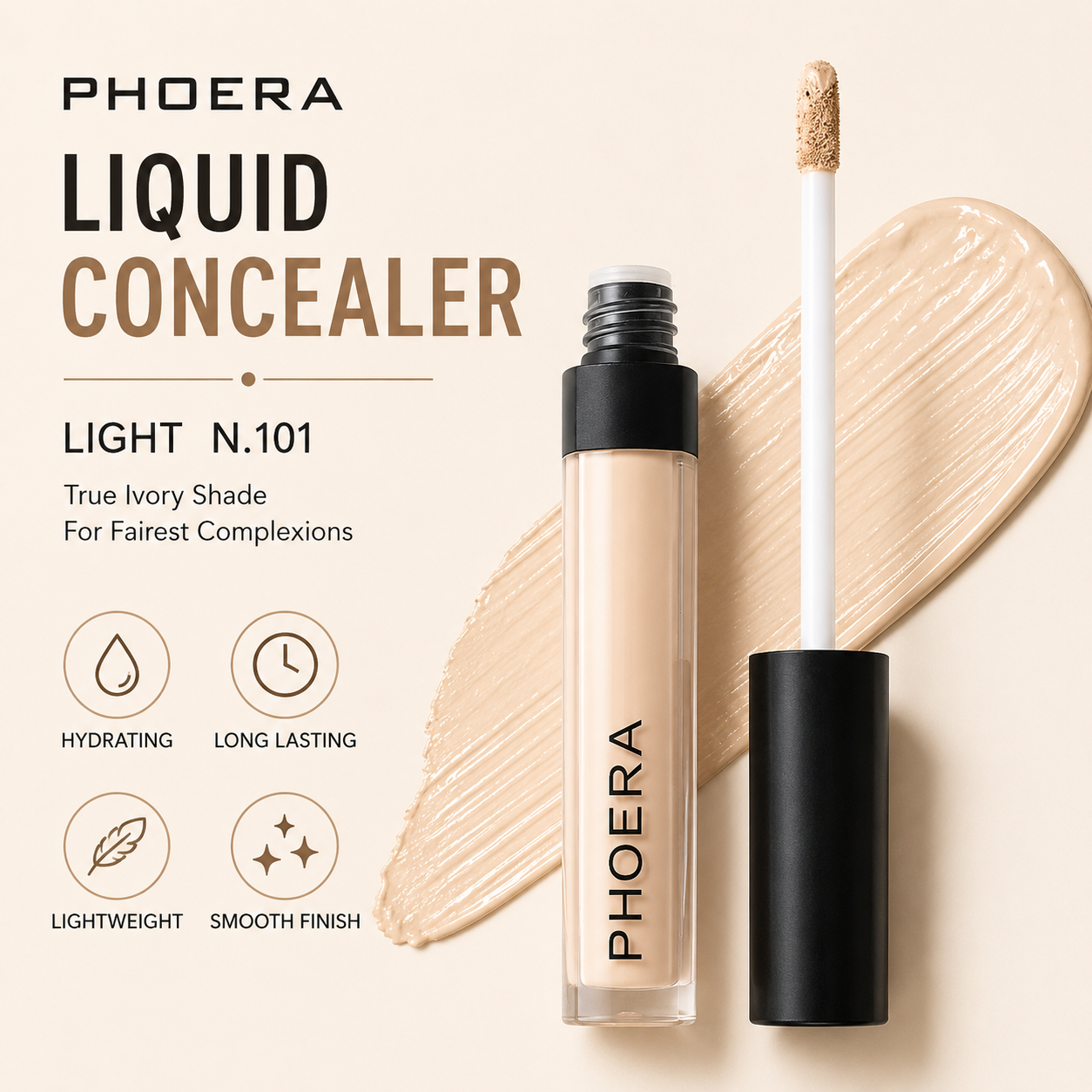 Phoera Concealer Full Coverage Liquid – Flawless, Long-Lasting & Hydrating