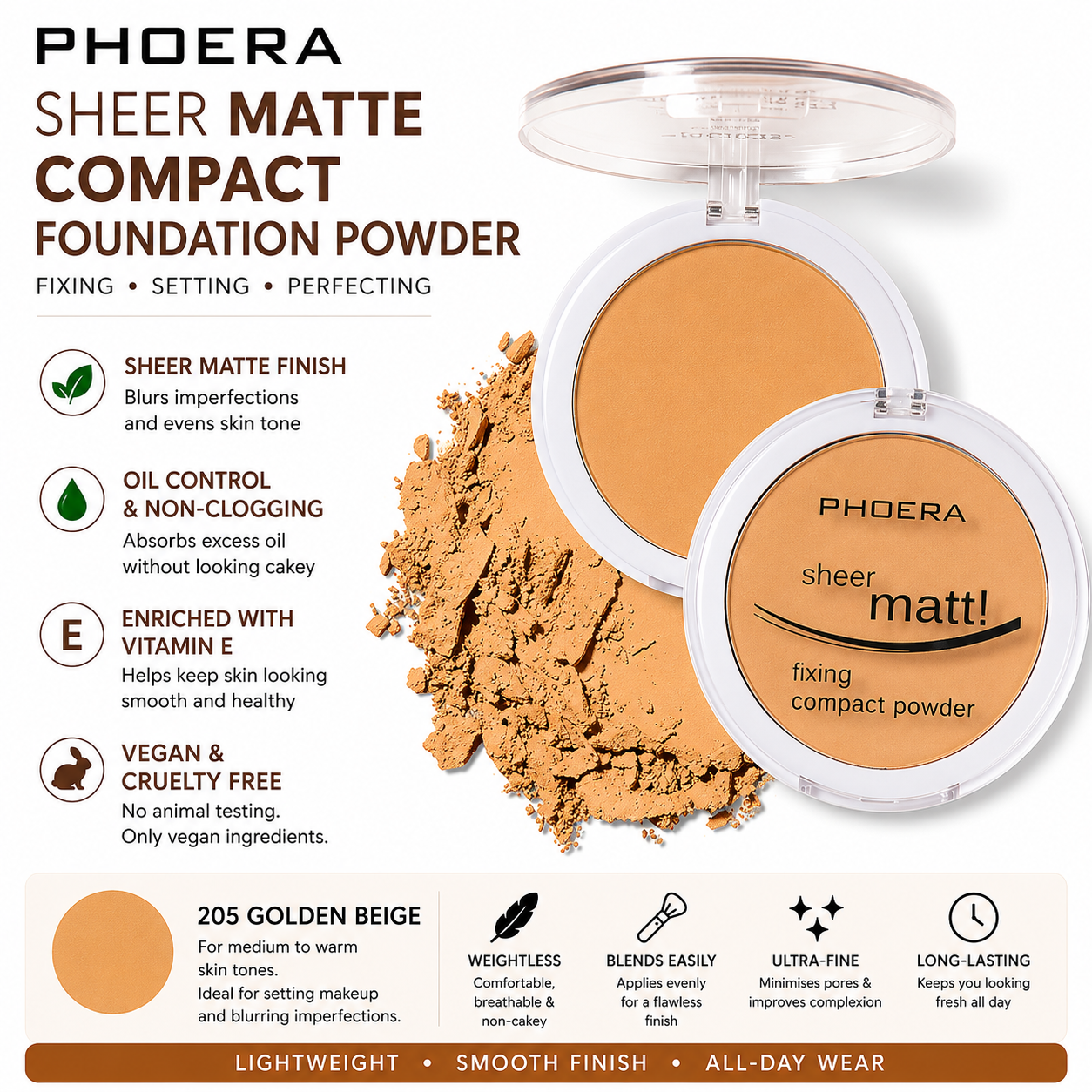 PHOERA Sheer Matte Compact Foundation Powder