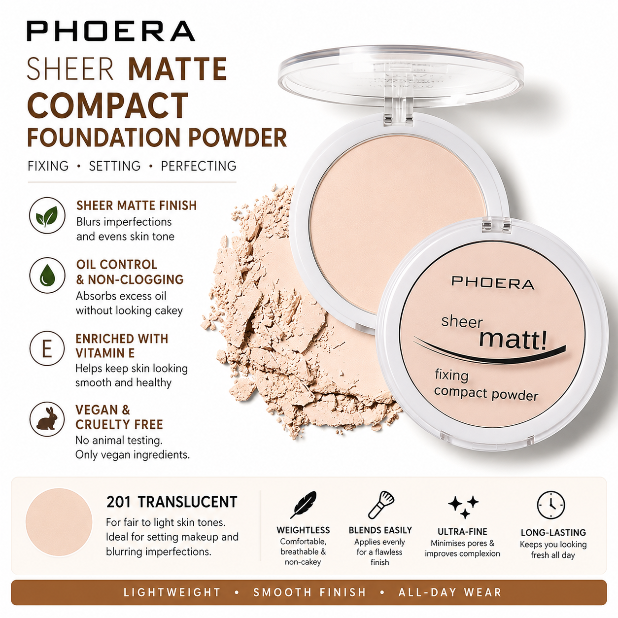 PHOERA Sheer Matte Compact Foundation Powder