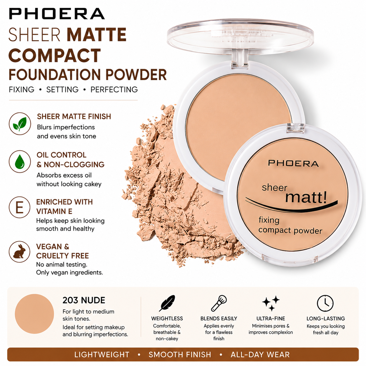 PHOERA Sheer Matte Compact Foundation Powder