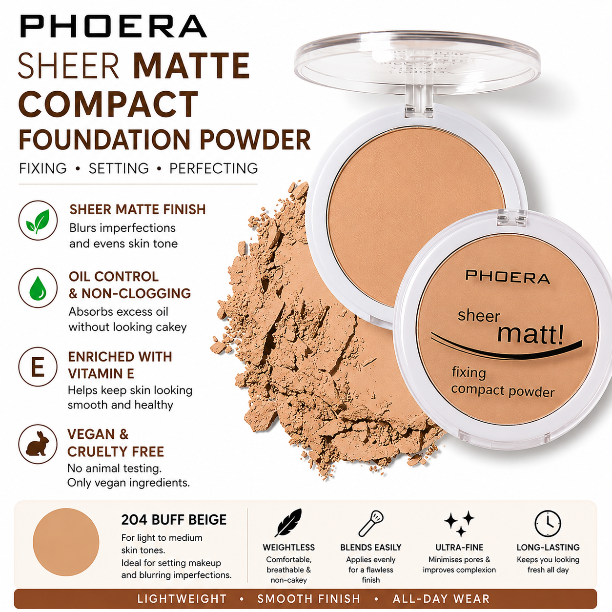PHOERA Sheer Matte Compact Foundation Powder
