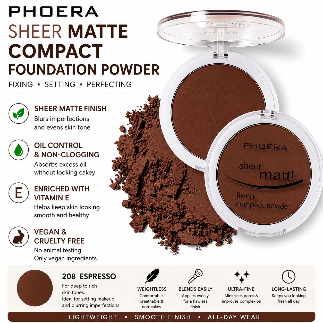 PHOERA Sheer Matte Compact Foundation Powder